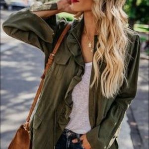 Army green ruffle, cargo jacket -Vici Collection